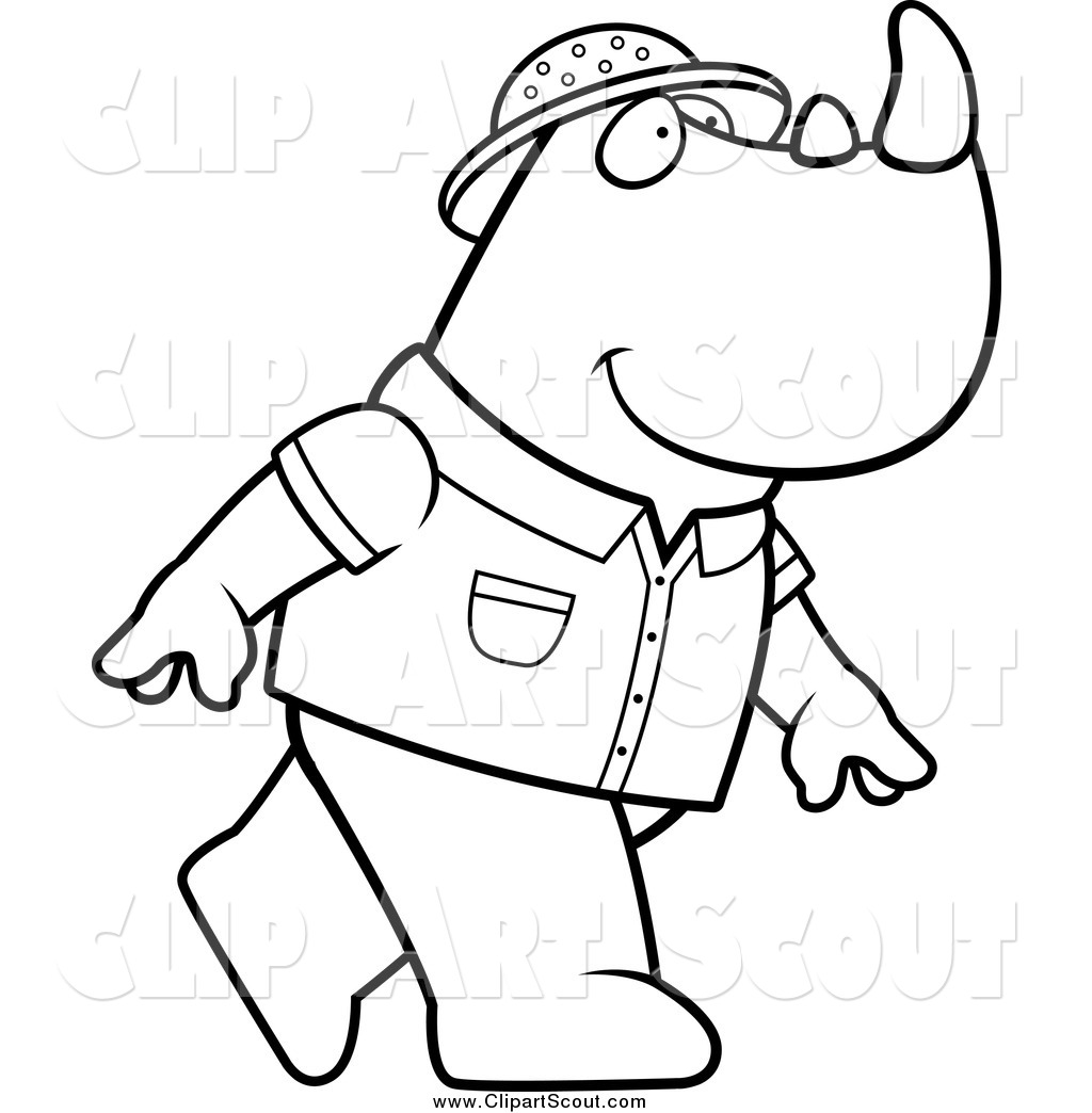 Clipart Of A Black And White Safari Rhino Walking To The Right