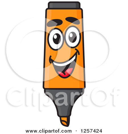 Clipart Of A Happy Orange Highlighter Marker   Royalty Free Vector    