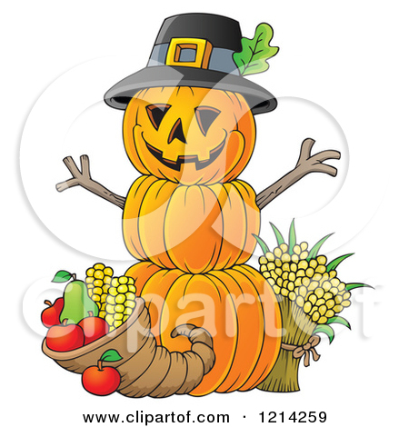 Clipart Of An Owl Thanksgiving Pilgrim Couple Royalty Free Vector