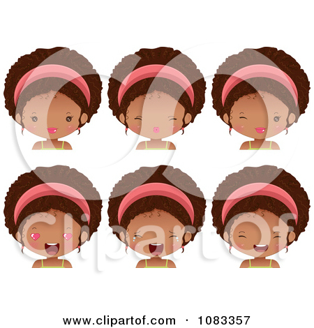 Expressional Black Girl Faces With Pink Headbands By Melisende Vector