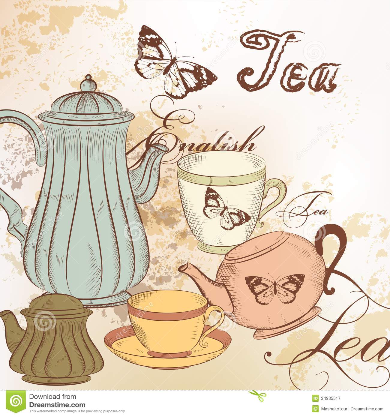 Hand Drawn Background With Tea In Vintage Style Royalty Free Stock