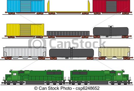 Illustration Of Freight Train   Assorted Common North American Freight