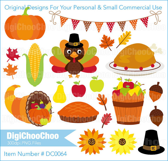 Items Similar To Thanksgiving Turkey Pumpkin Pie Food Clip Art  Autumn    