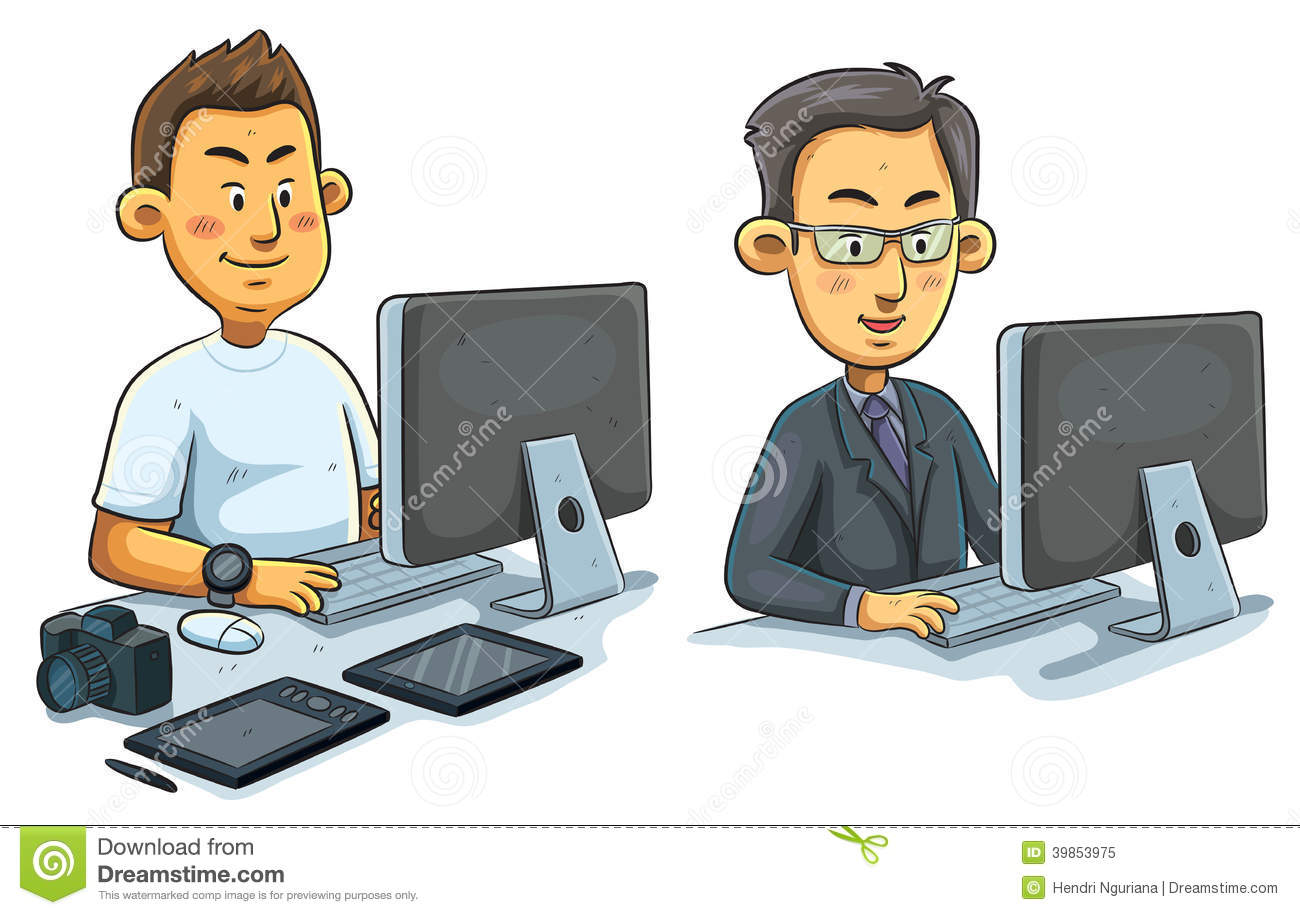 Man Working On Computer Stock Vector   Image  39853975