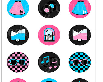     Party   Printable 1950 S Sock Hop Cupcake Toppers   Sock Hop Party