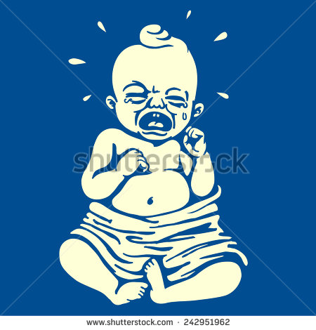Retro Vector Cartoon Crying Baby Clipart Illustration Unhappy Moody