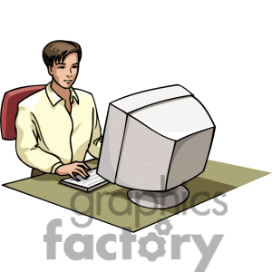 Royalty Free Cartoon Student Working On A Computer Clipart Image    