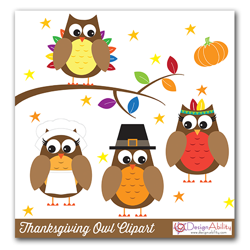 Thanksgiving Owls Clip Art Png Set
