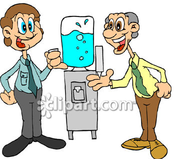 Two Men Gossiping Around The Water Cooler Clip Art   Royalty Free    