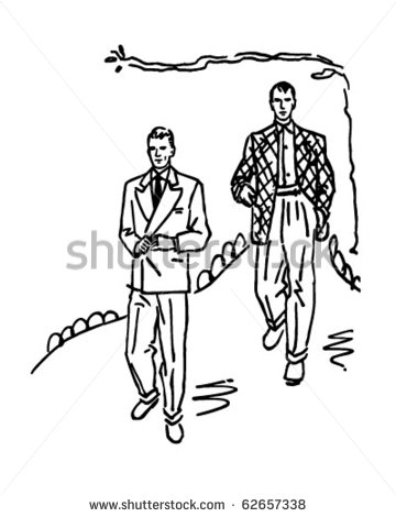 Two Men In Suits   Retro Clipart Illustration   Stock Vector