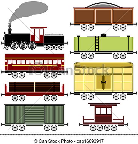 Vector Clip Art Of Steam Locomotive Train Set   A Vintage Steam