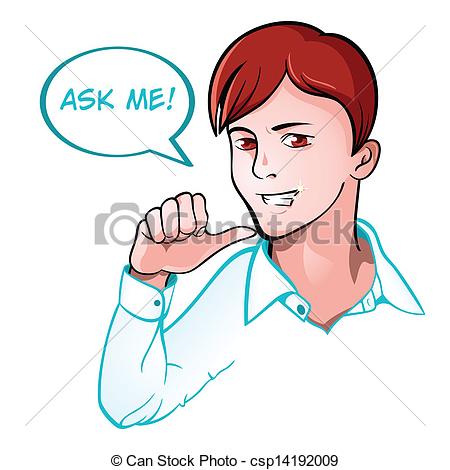 Vector Clipart Of Ask Me Support Boy   Handsome Guy Ready To Help