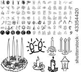 Advent Wreath Clipart Black And White Christmas Set Of Black Sketch