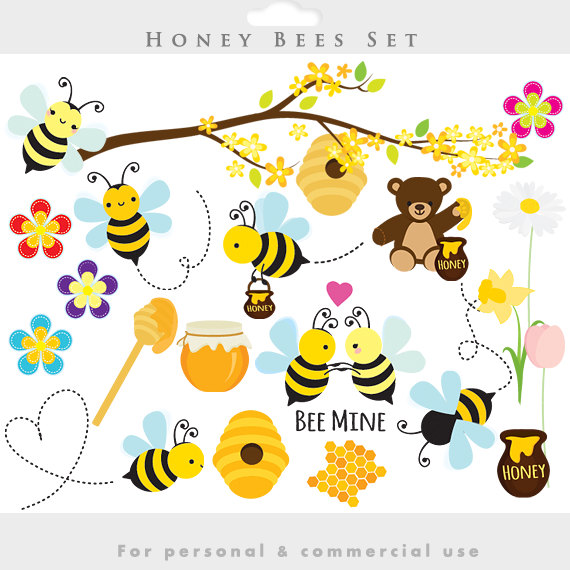 Bees Clipart   Honey Bees Clip Art Spring Bumblebees Whimsical