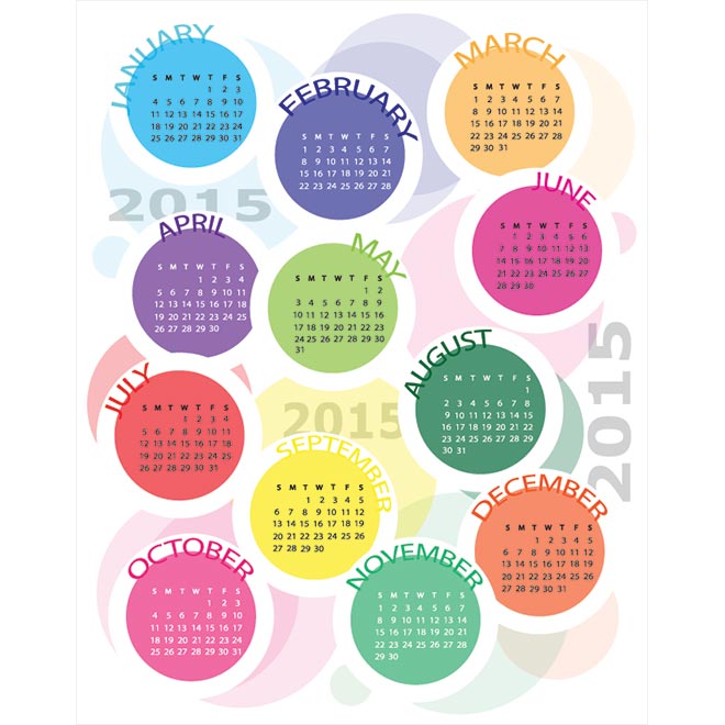     Circle Month Block With Top Name Creative 2015 Vector Calendar Circle