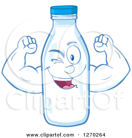 Clipart Of A Milk Bottle Character Winking And Flexing   Royalty Free