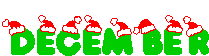 December With Green Letters And Santa S Claus Red Hats