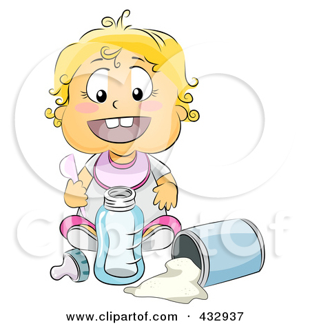 Free  Rf  Clipart Illustration Of A Baby Girl Mixing Baby Formula