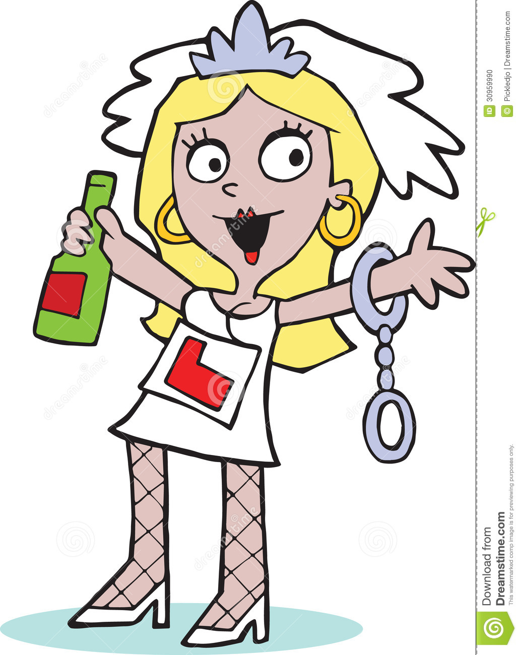 Fun Cute Cartoon Image Of A Drinking Bride To Be  She Is Drinking Wine