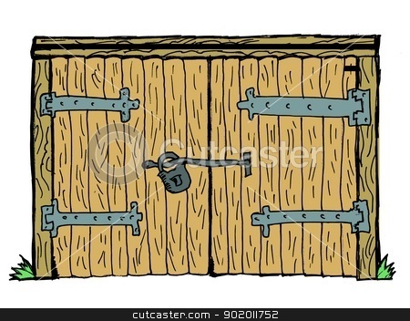Gate On White Background Stock Vector Clipart Old Wooden Locked Gate