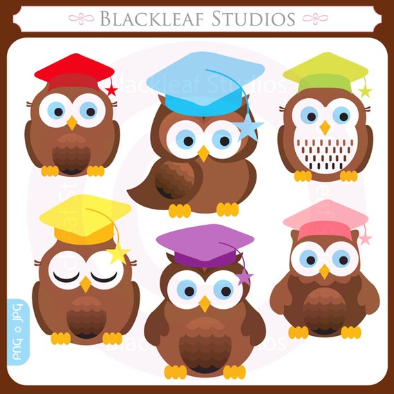 Graduation Owls Digital Clip Art Illustration Set   Students Grad