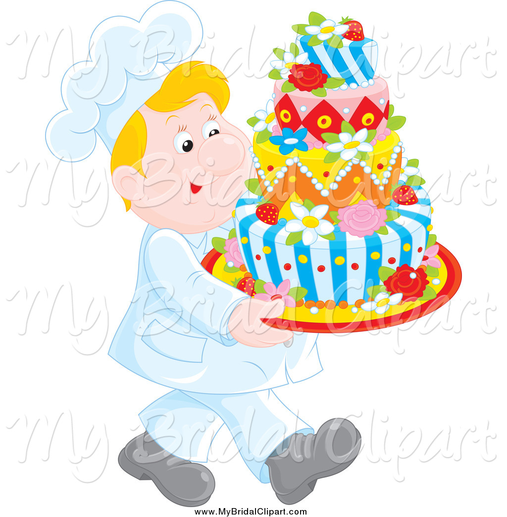 Larger Preview  Bridal Clipart Of A Blond Male Chef Carrying A Floral