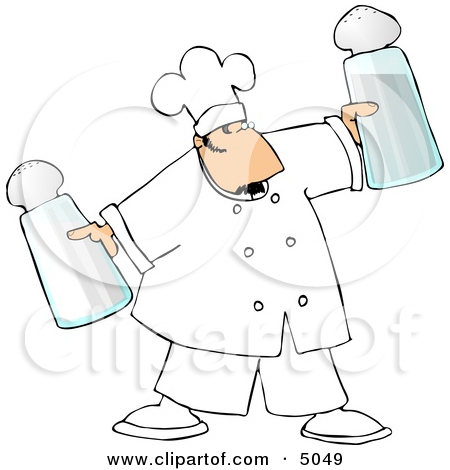 Male Chef Holding Oversized Salt And Pepper Shakers By Dennis Cox