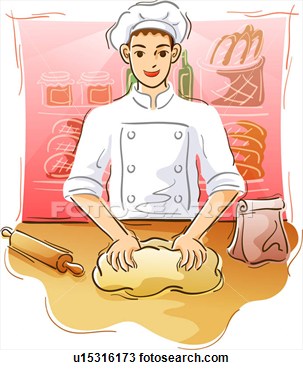 Male Chef Kneading Dough View Large Illustration