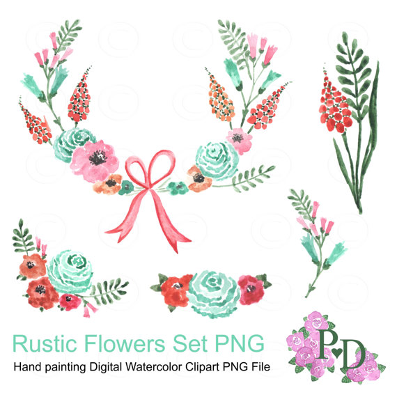 Rustic Flowers Clipart Floral Wreath Clipart Png File Digital