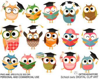 School Owls Digital Clip Art For Personal And Commercial Use   Instant