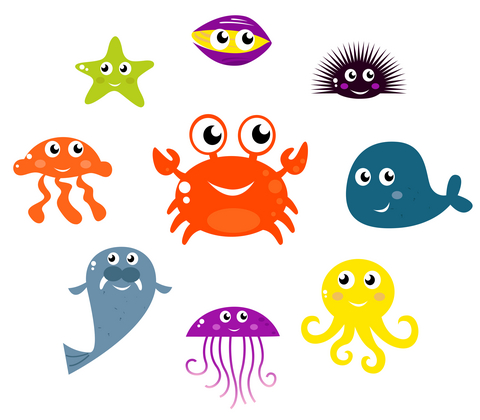 Sea Creatures And Animals Vector Icons Isolated On White
