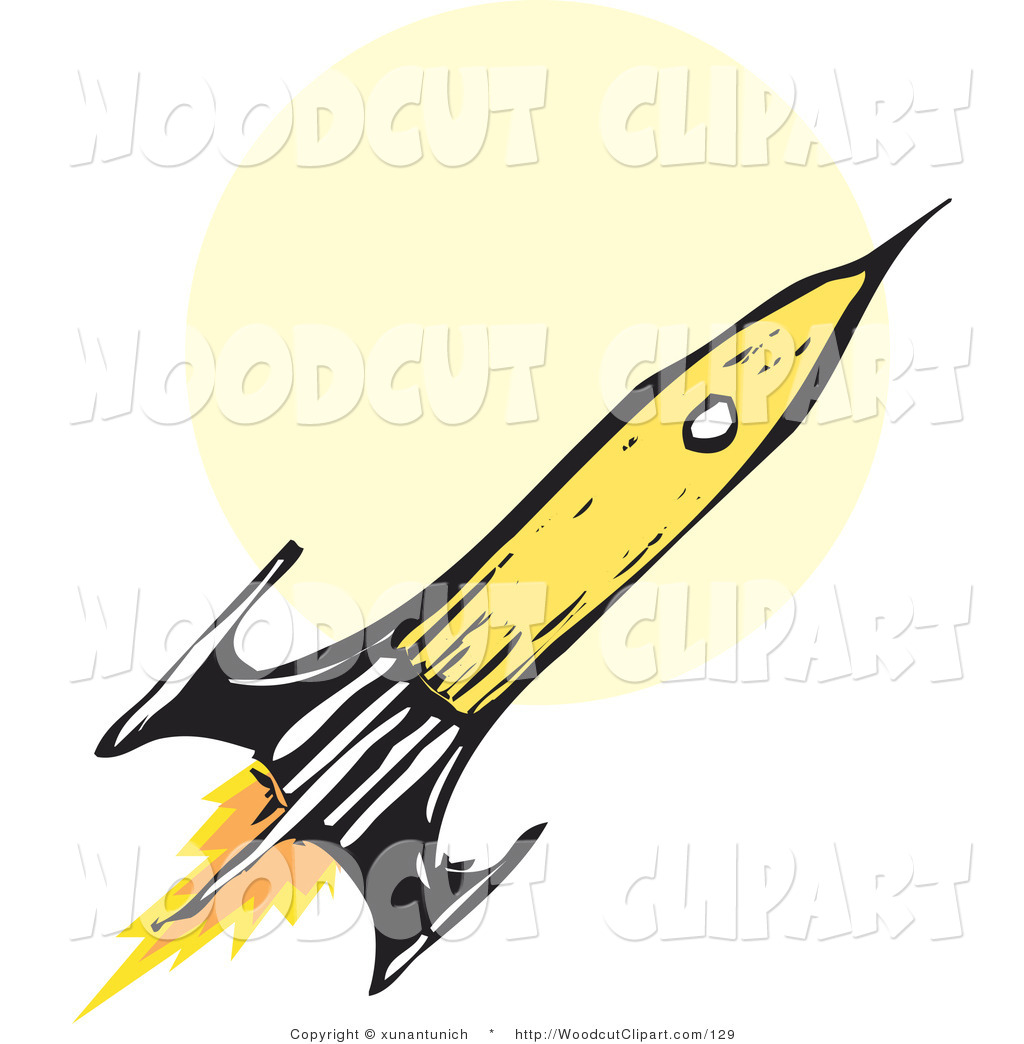 Vector Clip Art Of A Woodcut Yellow Space Rocket Shuttle