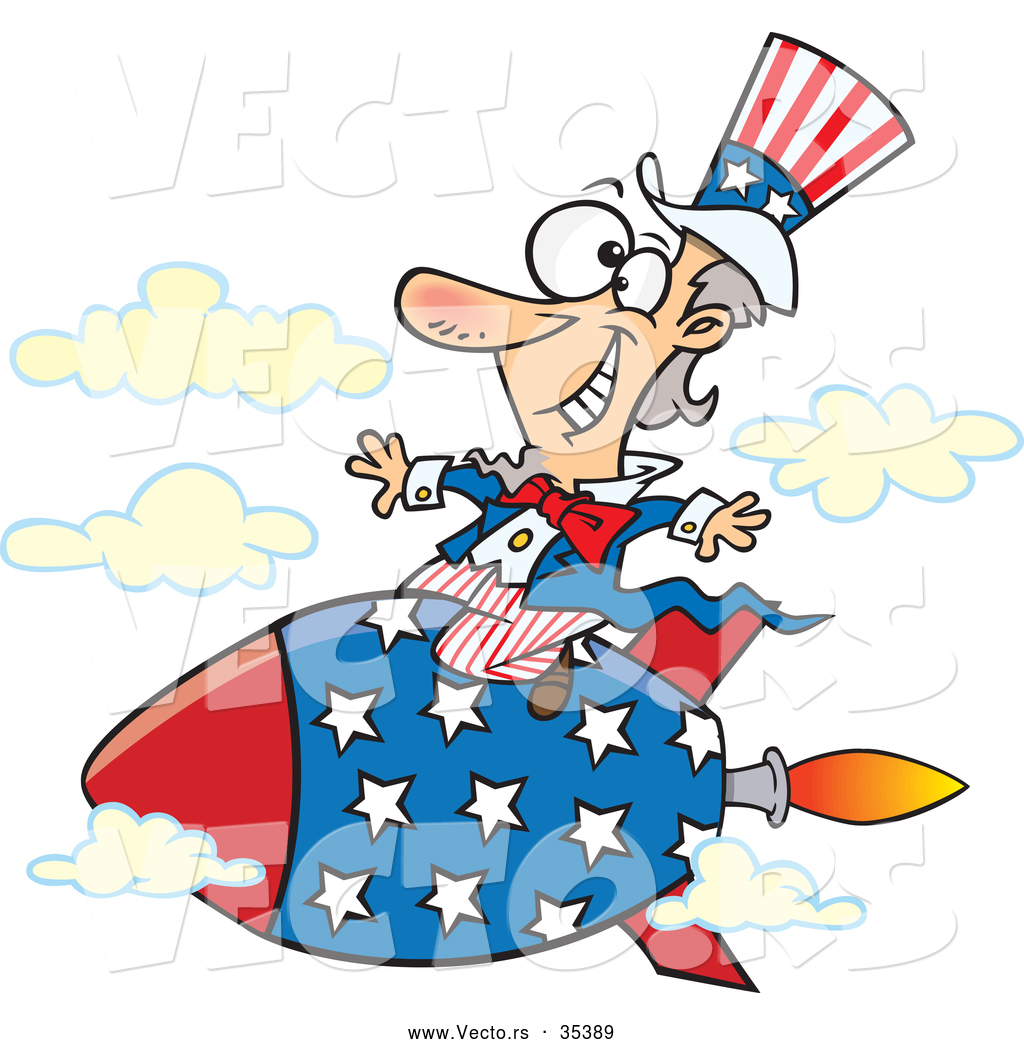     Vector Of A Smiling Cartoon Uncle Sam Riding A Rocket By Ron Leishman