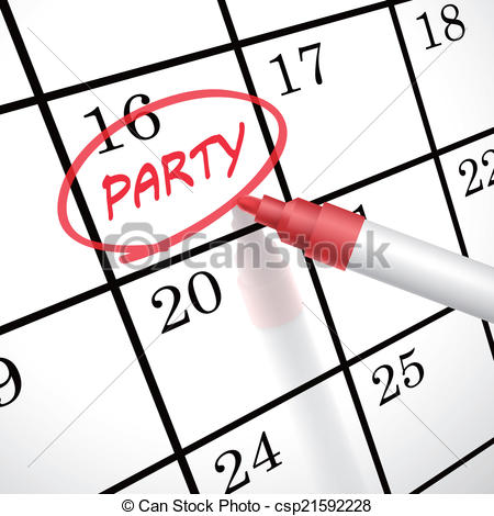 Vector   Party Word Circle Marked On A Calendar   Stock Illustration