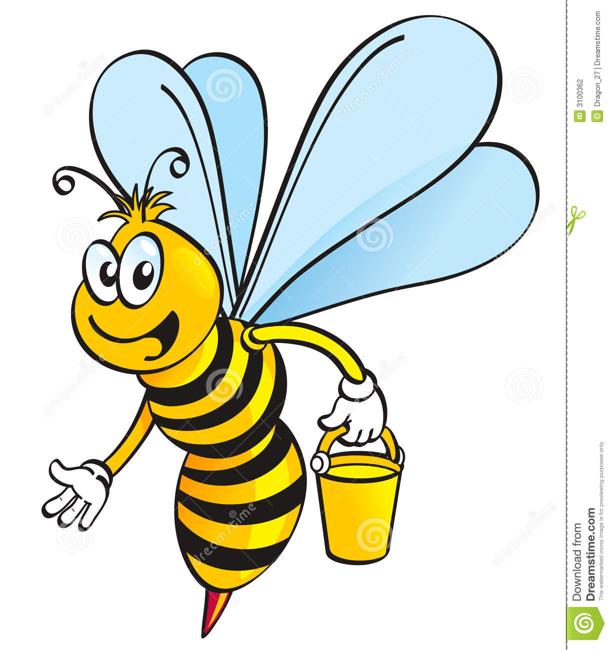 Cartoon Honeybee Flying With Honey Pot On White Background