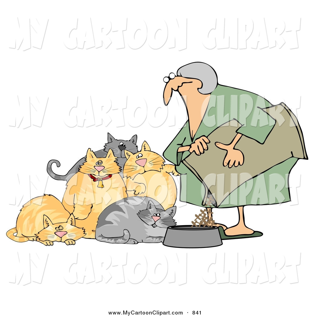 Clip Art Of A Crazy Cat Woman Feeding Her Overly Fat Cats By Dennis