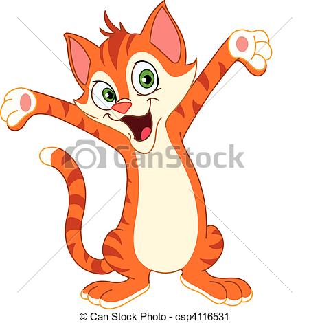 Clip Art Of Happy Cat Raising His Hands Csp4116531   Search Clipart