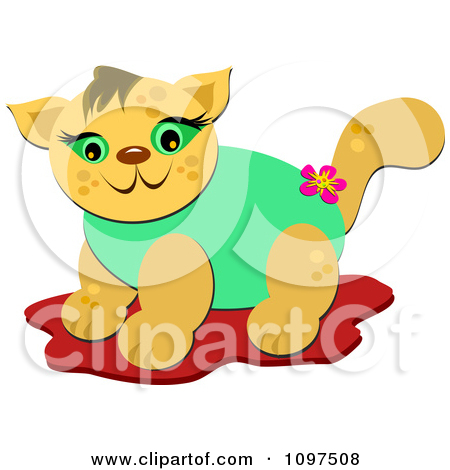 Clipart Happy Cat In A Green Sweater   Royalty Free Vector