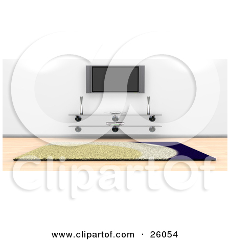 Clipart Illustration Of A Wall Mounted Plasma Tv Over A Glass Table In