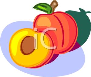 Clipart Image Of A Peach Pit In A Half Of A Peach And A Whole Peach