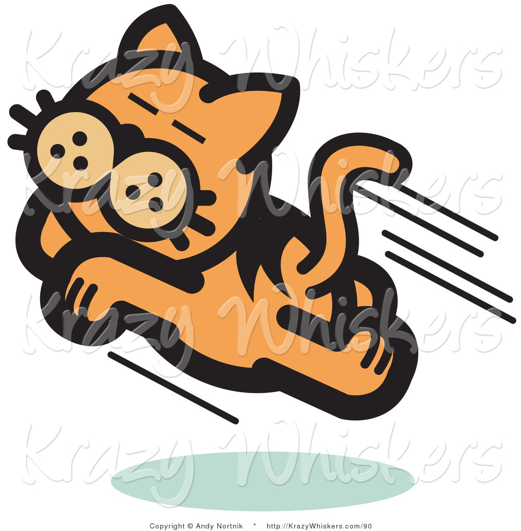 Critter Clipart Of A Happy Cat Running And Pouncing Through The Air By