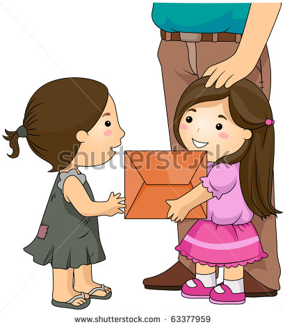      Dressed Girl Giving A Package To A Shabby Looking Girl 63377959 Jpg