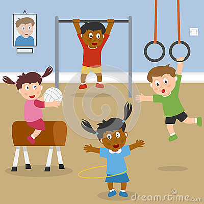 Of Multicultural Kids Playing In The School Gym  Eps File Available
