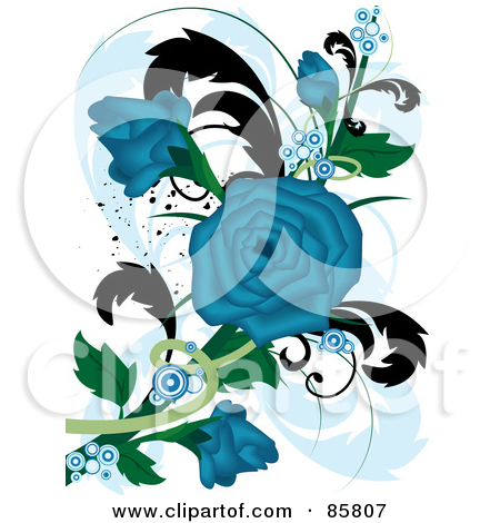 Royalty Free  Rf  Clipart Illustration Of A Blue Floral Grunge Rose
