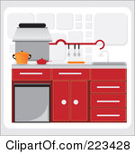 Royalty Free Rf Clipart Illustration Of A Kitchen With Red Cabinetry