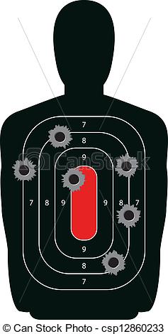 Vectors Of Silhouette Shooting Range Gun Target With Bullet Holes    