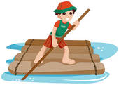 Boy On Raft   Clipart Graphic