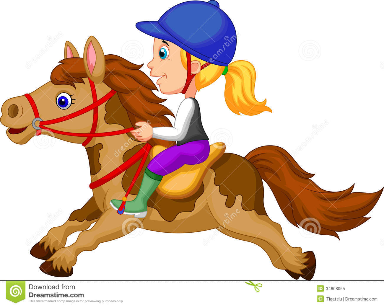 Cartoon Little Girl Riding A Pony Horse Royalty Free Stock Photo