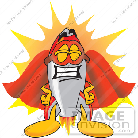 Clip Art Graphic Of A Space Rocket Character Dressed As A Super Hero