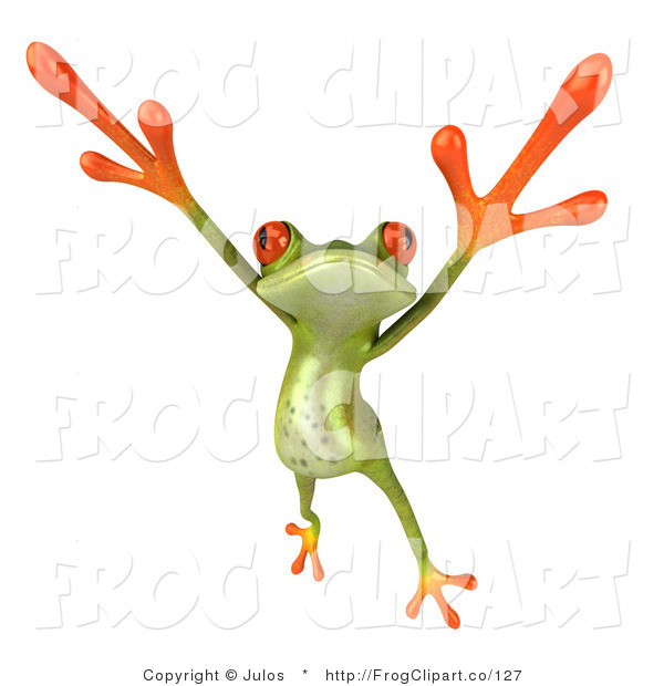 Clip Art Of A Dancing Green Tree Frog Leaping And Holding His Arms Up    